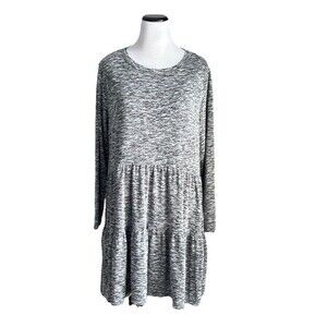 Lou & Grey Dress Women’s Marled Black Tiered Jersey Stretch Long Sleeve Size XL
